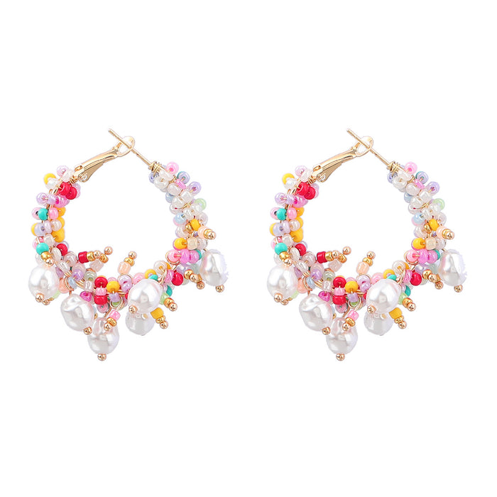 Wholesale Round Alloy Rice Bead Braided Wreath Earrings JDC-ES-JL1002