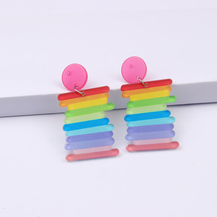 Wholesale racket rainbow strip boat print acrylic earrings MOQ≥2 JDC-ES-DUAI004