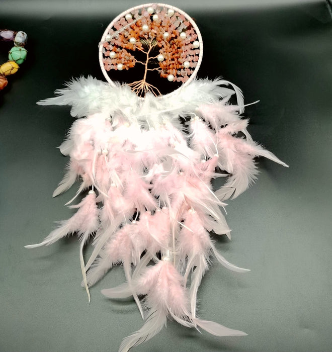 Wholesale Pink Tree of Life Gravel Feather Dreamcatcher MOQ≥2 JDC-DC-HXu002