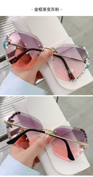 Wholesale Diamond Frameless Cut Edge Women Sunglasses UV Protection JDC-SG-ZhanH006