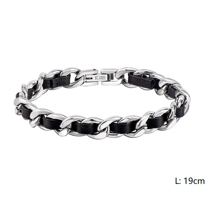 Wholesale Bracelet Titanium Steel White Leather Braided Gold Cuban Chain MOQ≥2 JDC-BT-XinYuan003