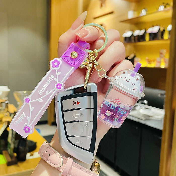 Jewelry WholesaleWholesale Cartoon Acrylic Floating Cherry Blossom Cat Milk Tea Cup Keychain JDC-KC-ManM019 Keychains 曼妙 %variant_option1% %variant_option2% %variant_option3%  Factory Price JoyasDeChina Joyas De China