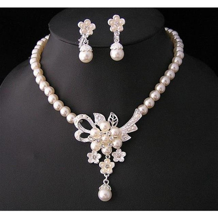 Wholesale temperament women pearl necklace earrings set JDC-NE-YinH030