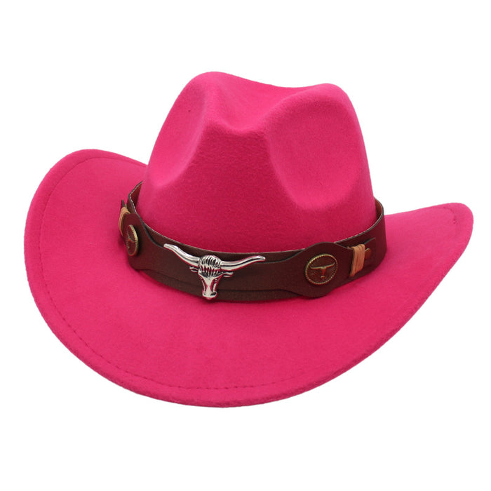 Wholesale Western Cowboy Hat Bull Head Accessories Cotton Felt Hat JDC-FH-HanDi002