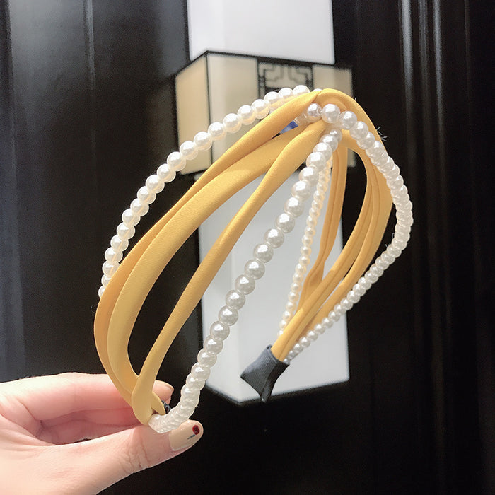 Wholesale Headband Hollow Pearl Cross Hairband Hair Accessories JDC-HD-LeiY005