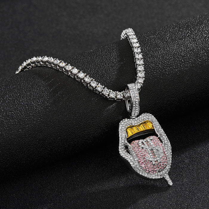 Wholesale Necklace Alloy Rhinestone Skull Big Tongue Dollar Men's Pendant MOQ≥2 JDC-NE-XuanD003