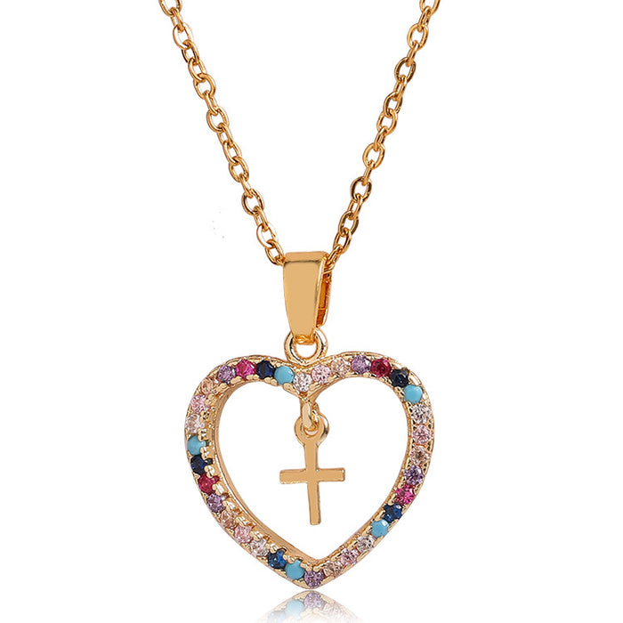 Jewelry WholesaleWholesale Micro Set Colored Zircon Geometric Cross Pendant Heart Necklace JDC-NE-ShangY002 Necklaces 尚易 %variant_option1% %variant_option2% %variant_option3%  Factory Price JoyasDeChina Joyas De China