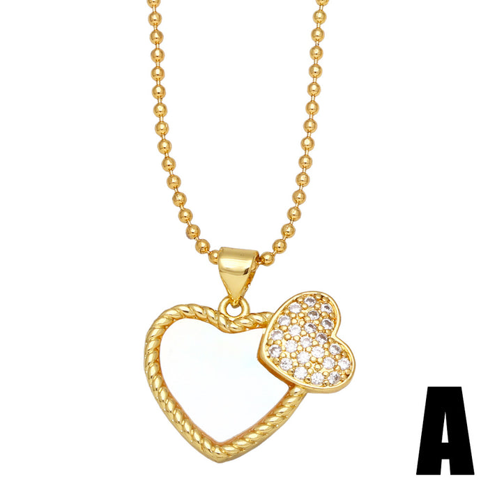 Wholesale Necklace Copper Plated 18K Gold Zircon Shell Heart Shape JDC-PREMAS-NE-020