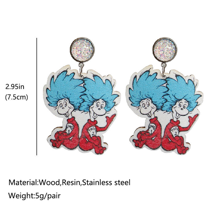 Wholesale Earrings Wooden Cute Cartoon 2 Pairs JDC-ES-HeYi042