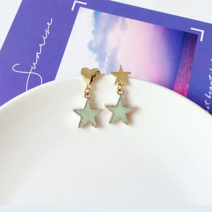 Wholesale Pentagram Moon Asymmetric Alloy Silver Stud Earrings MOQ≥2 JDC-ES-Lexx001