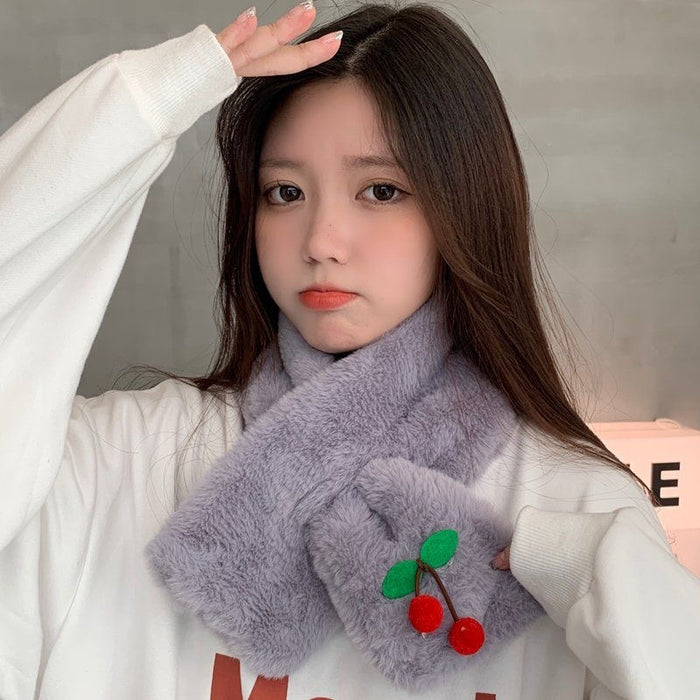 Wholesale Faux Rabbit Plush Cherry Scarf JDC-SF-Liangm002