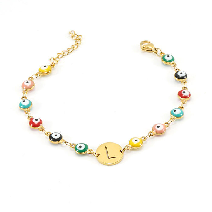 Wholesale Bracelet Titanium Evil Eye Alphabet Adjustable MOQ≥2 JDC-BT-ZhongX004