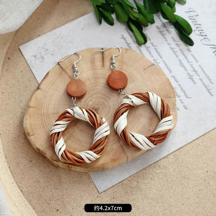 Jewelry WholesaleWholesale Summer Boho Vintage Straw Rattan Braided Earrings JDC-ES-Luox003 Earrings 洛湘 %variant_option1% %variant_option2% %variant_option3%  Factory Price JoyasDeChina Joyas De China