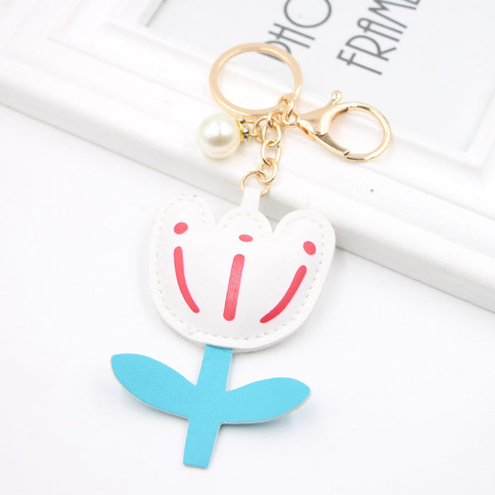 Jewelry WholesaleWholesale Tulip Flower Leather Alloy Keychain JDC-KC-Zuge033 Keychains 祖格 %variant_option1% %variant_option2% %variant_option3%  Factory Price JoyasDeChina Joyas De China