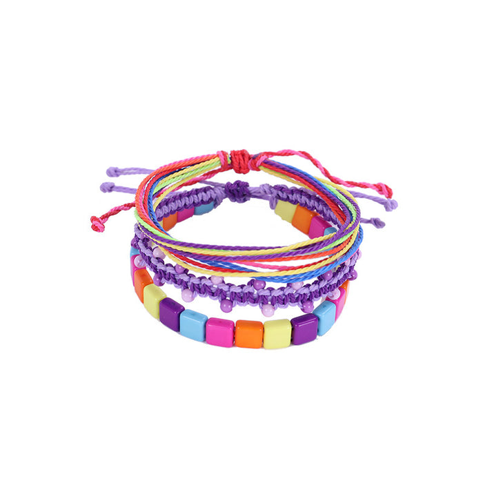 Wholesale Hand Braided Acrylic Colorful Rope Braids Multilayer Bracelet JDC-BT-ZengZ024