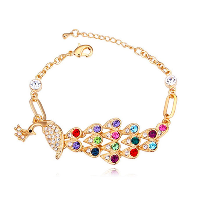 Wholesale Bracelet Alloy Colorful Peacock Shiny Rhinestone MOQ≥2 JDC-BT-CongX001