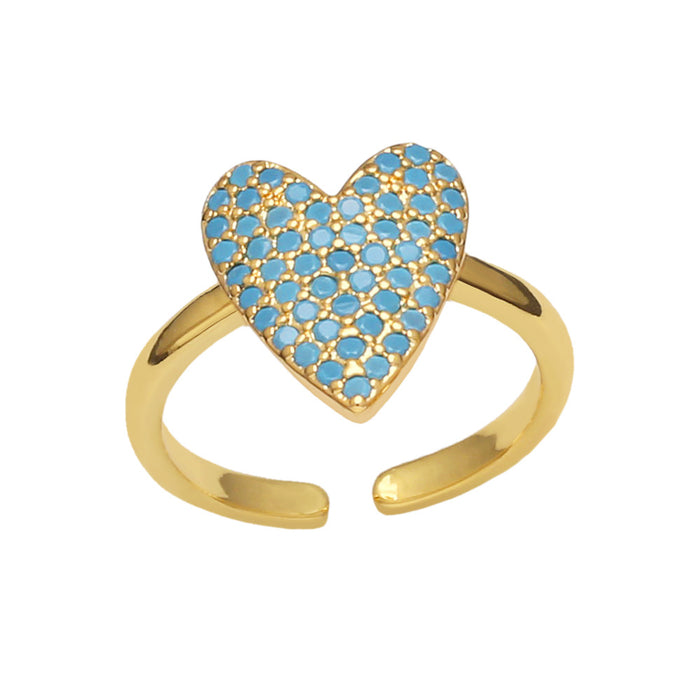 Wholesale Ring Copper Plated 18K Gold Zircon Color Heart Shape Adjustable JDC-PREMAS-RS-022