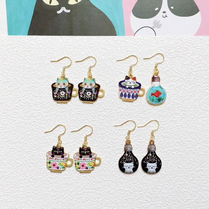 Wholesale Earrings Alloy Ceramic Cat Stud Earrings MOQ≥10 JDC-ES-Lxx002