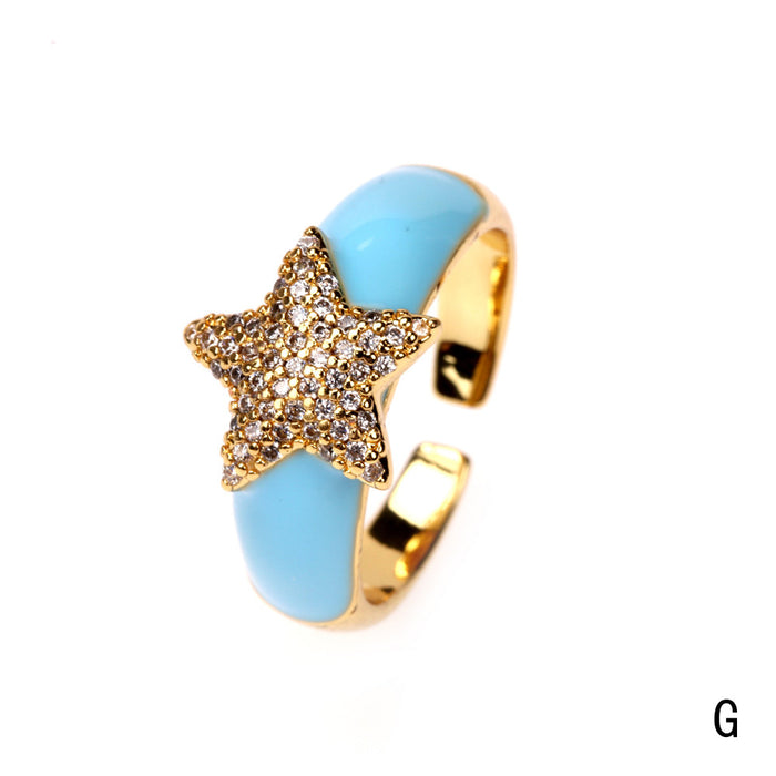 Wholesale Ring Copper Micro Zircon Open Star JDC-RS-PREMTIANY005