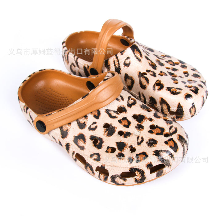 Wholesale Croc Leather Plastic Beach Shoes Leopard Print MOQ≥3 JDC-SP-HMLD001