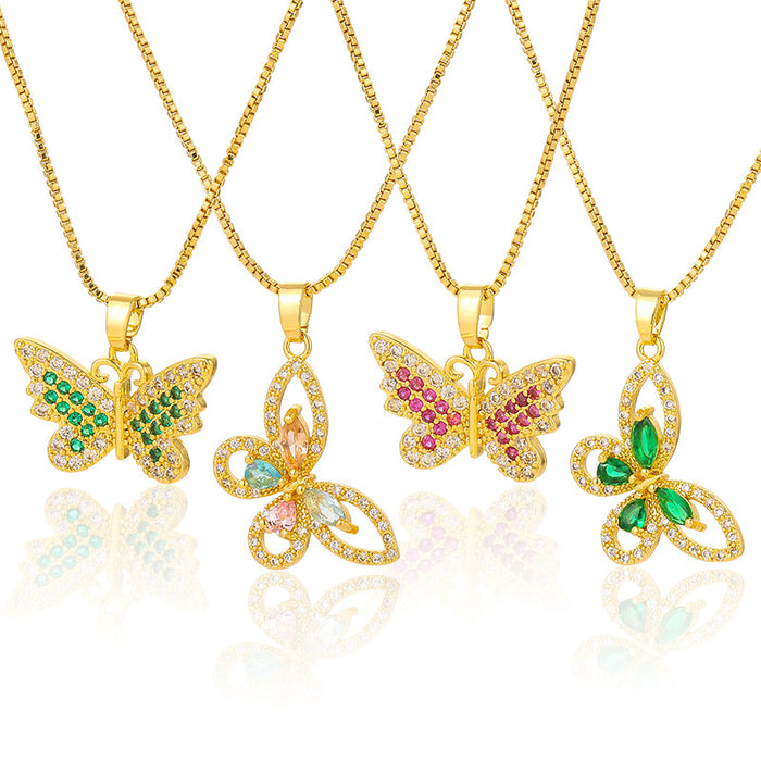 Wholesale Gold Insect Necklace Brass Micro Set Zircon Classic Butterfly Pendant JDC-NE-DRY002