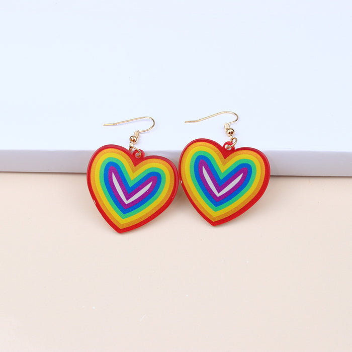 Wholesale Rainbow Heart Acrylic Earrings MOQ≥2 JDC-ES-DUAI011