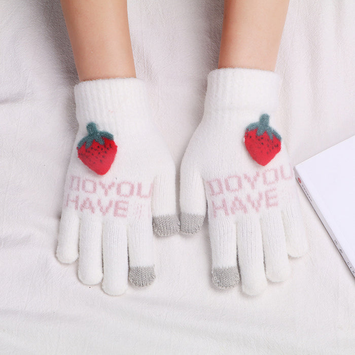 Wholesale Gloves Polyester Cute Strawberry Warm Touch Screen Gloves MOQ≥2 JDC-GS-JiaT011