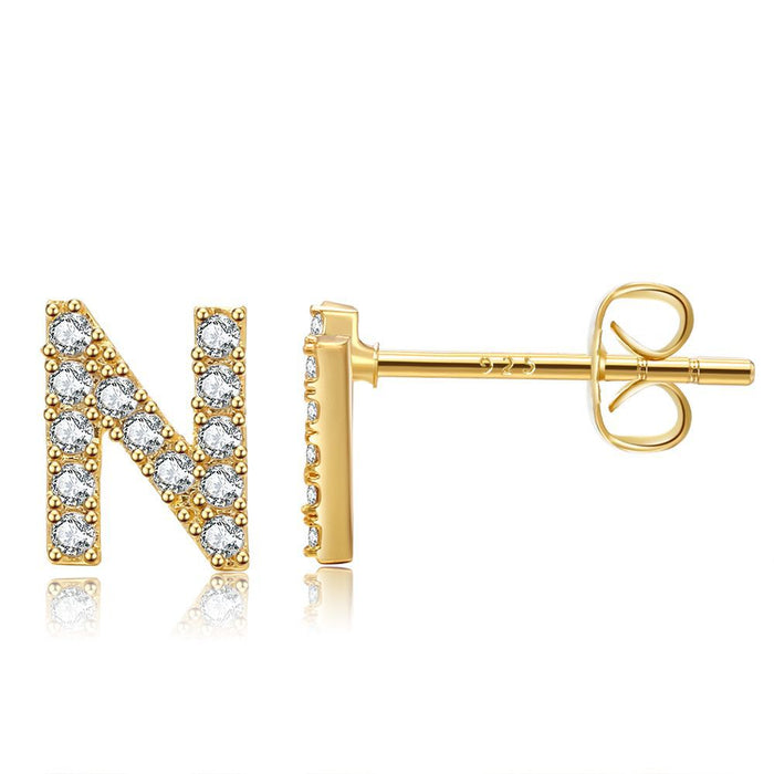 Wholesale Small Letter Stud Earrings Brass Gold Plated Jewelry JDC-ES-WB030