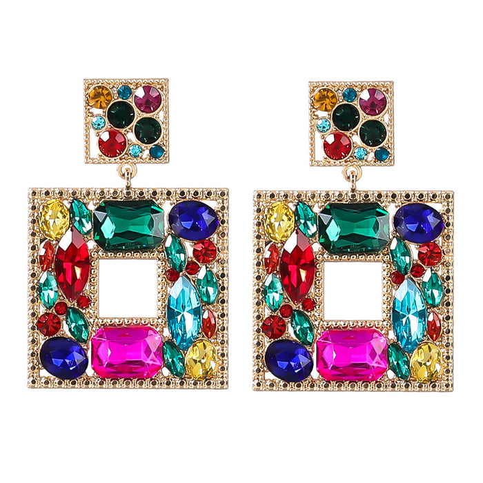 Wholesale Colored Diamond Series Multilayer Square Earrings Alloy and Glass Drills JDC-ES-JL1071