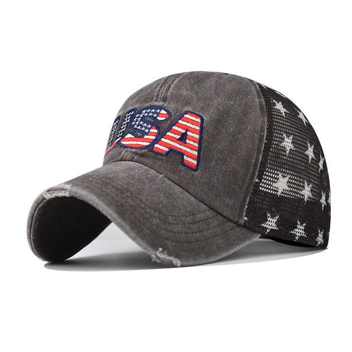 Wholesale 4th of July Washed Hole Flag Baseball Cap Independence Day MOQ≥2 JDC-FH-EXu002