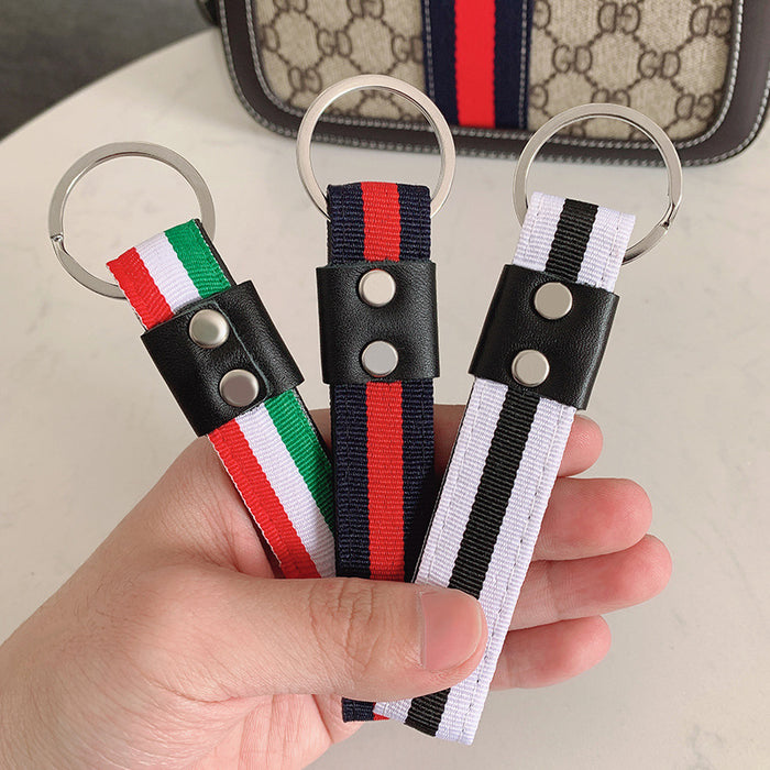 Wholesale Metal Striped Webbing Strap Metal Keychain (F) JDC-KC-SCheng019