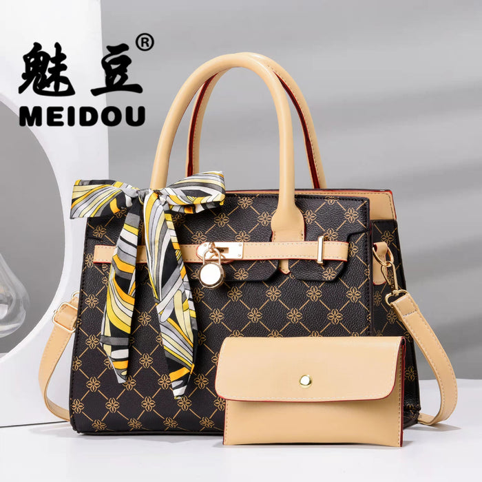 Wholesale Shoulder Bag PU Vintage Print Bow Handbag Diagonal Cross (F) JDC-SD-haim007