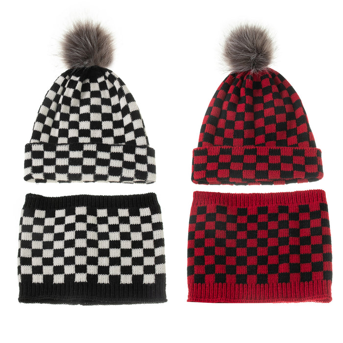 Wholesale Hat Acrylic Plaid Warm Parent-Child Knitted Hat MOQ≥2 JDC-FH-MY014