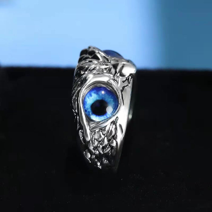 Wholesale alloy retro alloy blue eye cat head eagle ring MOQ≥2 JDC-RS-Xizai005