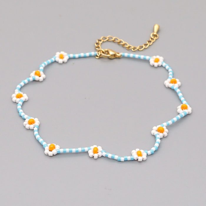 Jewelry WholesaleWholesale flower daisy string beads rice beads woven anklet JDC-AS-GBH001 Anklet 怪我咯 %variant_option1% %variant_option2% %variant_option3%  Factory Price JoyasDeChina Joyas De China