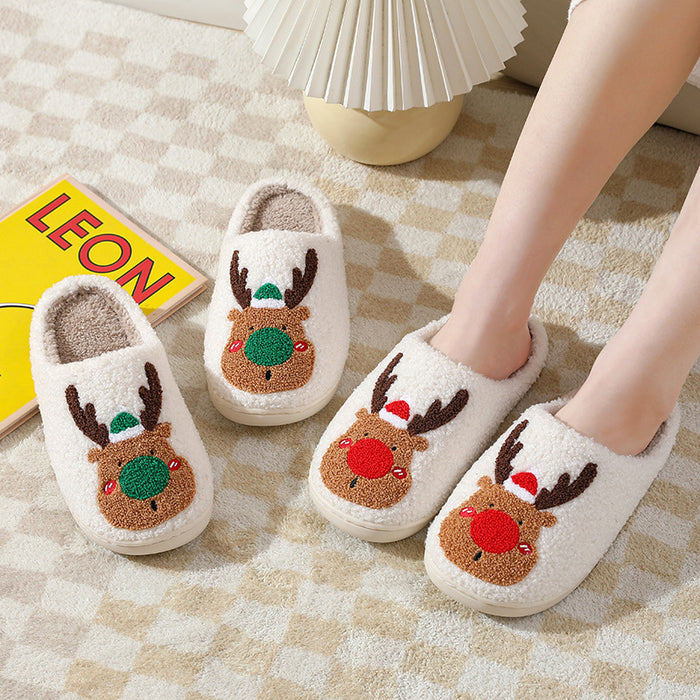 Wholesale Christmas Elk Plush Cotton Slippers MOQ≥2 JDC-SP-MMD003