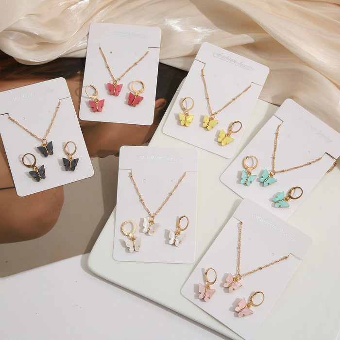 Wholesale Color Acrylic Butterfly Necklace Set Retro Simple JDC-NE-F076