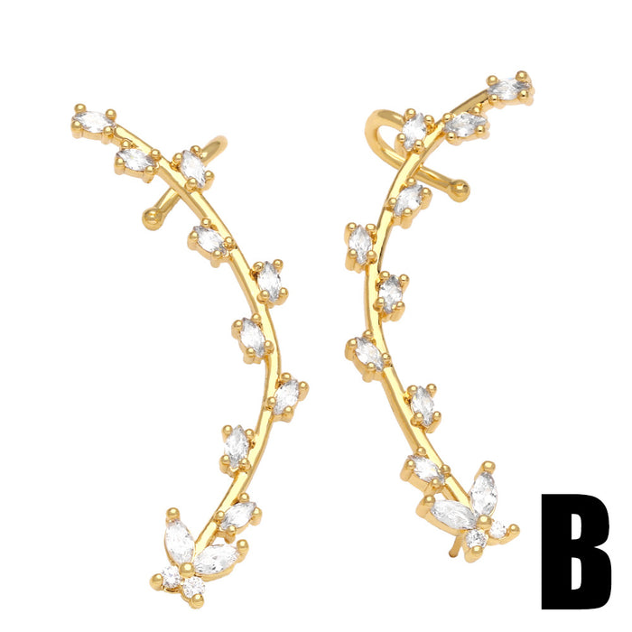 Wholesale Earrings Copper Plated 18K Gold Zirconia Ear Clips Heart Shape JDC-PREMAS-ES-015