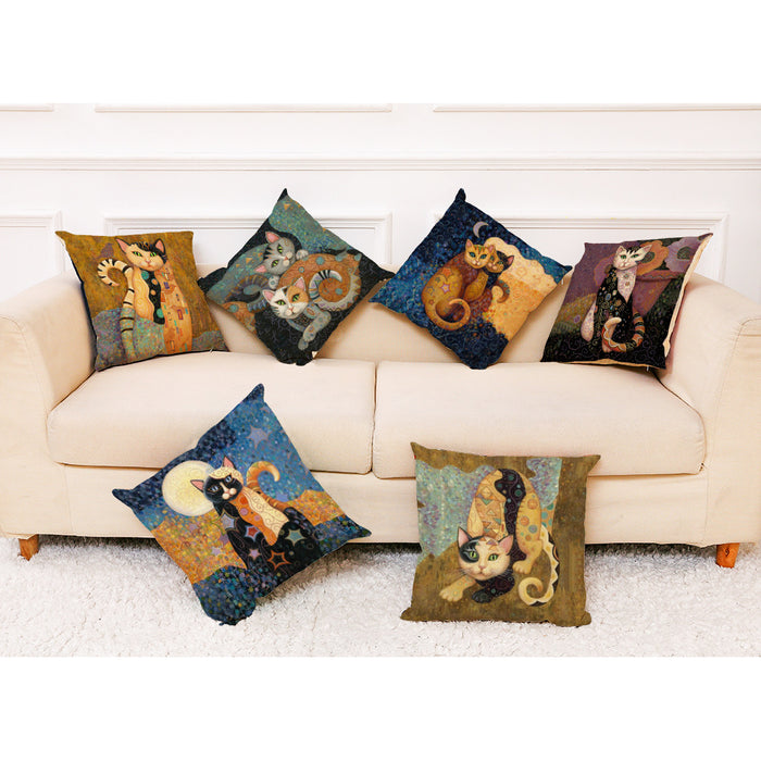 Wholesale Pillow Cover Art Mural Cat Print Cotton Linen Hug JDC-PW-Jiongkun003