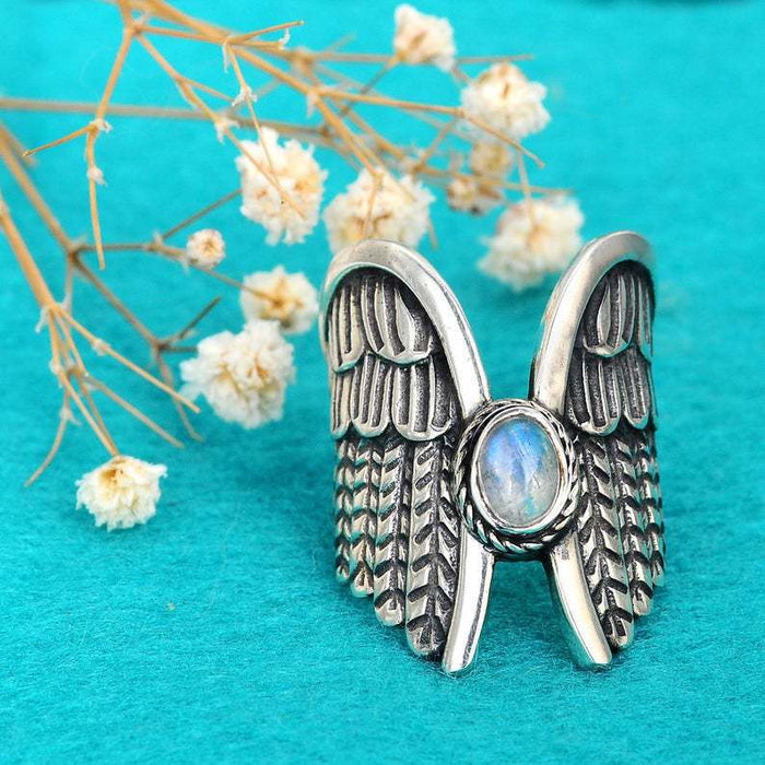 Jewelry WholesaleWholesale Wings Angel Wings Moonstone Alloy Rings JDC-RS-Saip018 Rings 赛蒲 %variant_option1% %variant_option2% %variant_option3%  Factory Price JoyasDeChina Joyas De China