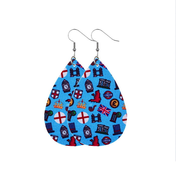 Wholesale 4th of July Independence Day Leather Earrings Flag Double Sided Printed Leather JDC-ES-Chengy021