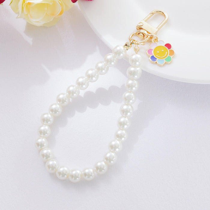 Jewelry WholesaleWholesale Pearl Car Creative Daisy Key Chain JDC-KC-Yaoyun015 Keychains 瑶韵 %variant_option1% %variant_option2% %variant_option3%  Factory Price JoyasDeChina Joyas De China