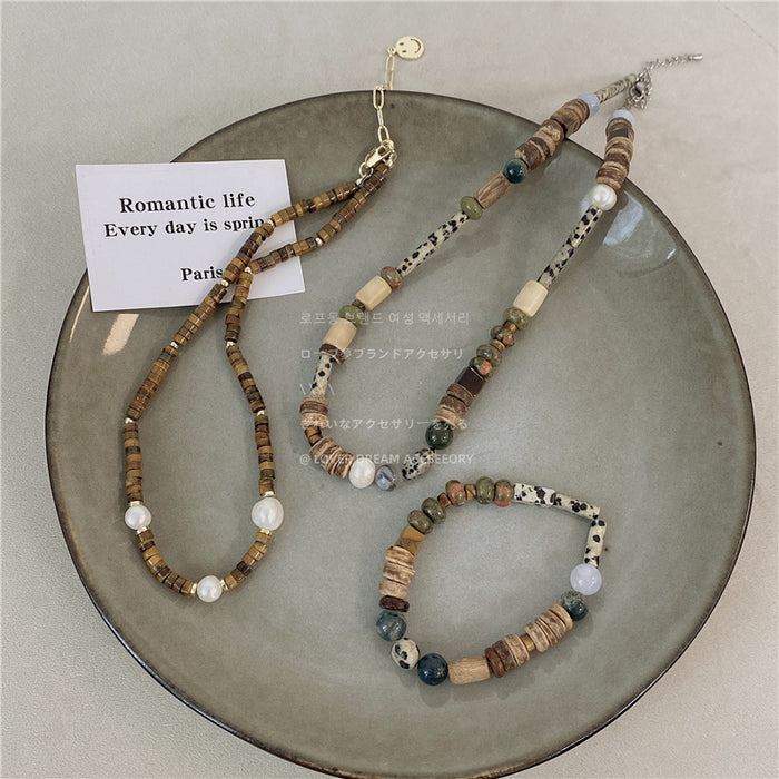 Wholesale Bracelet Stone Beaded Wood Freshwater Pearl Necklace JDC-BT-LFM003