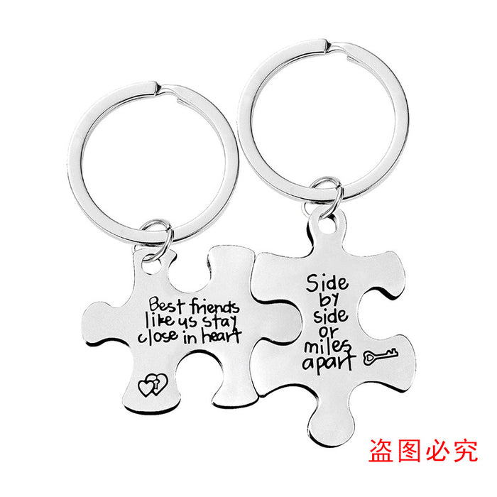 Jewelry WholesaleWholesale Stainless Steel Couple Puzzle Plating Metal Keychain JDC-KC-GangGu006 Keychains 钢古 %variant_option1% %variant_option2% %variant_option3%  Factory Price JoyasDeChina Joyas De China