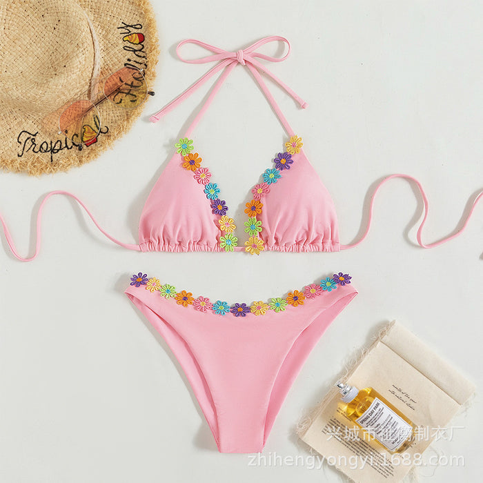 Wholesale Polyester Halter Strap Lace Swimsuit Bikini JDC-SW-Zhiheng006