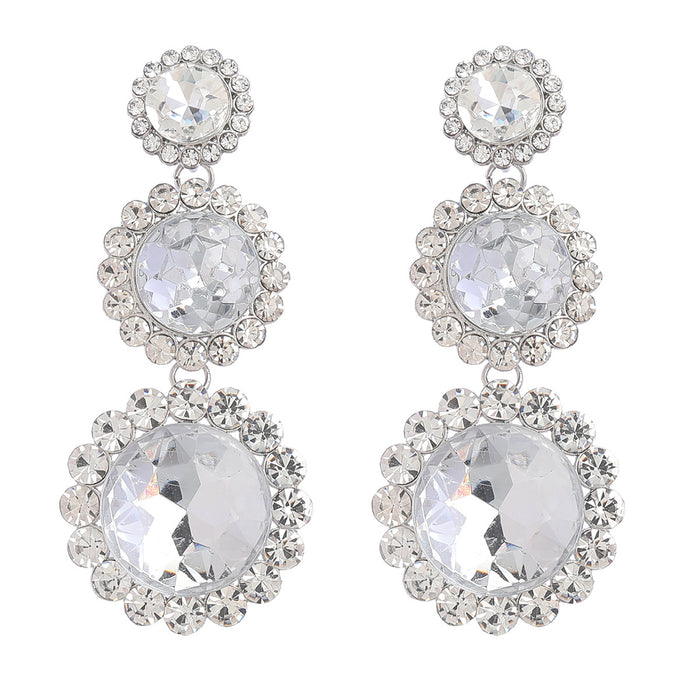 Wholesale Multi Layered Round Diamond Earrings Alloy Glass Diamond JDC-ES-JL1083