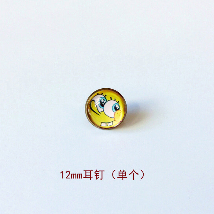 Wholesale Cartoon 12mm Metal Copper Glass Gemstone Single Stud Earrings (M) MOQ≥4 JDC-ES-Lexx005