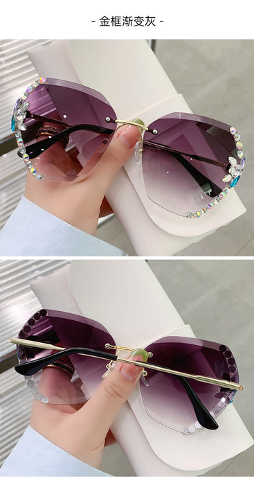 Wholesale Diamond Frameless Cut Edge Women Sunglasses UV Protection JDC-SG-ZhanH006