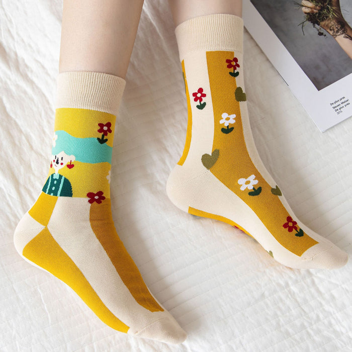 Wholesale trendy socks cotton socks high socks creative cartoon flower JDC-SK-MianZu003