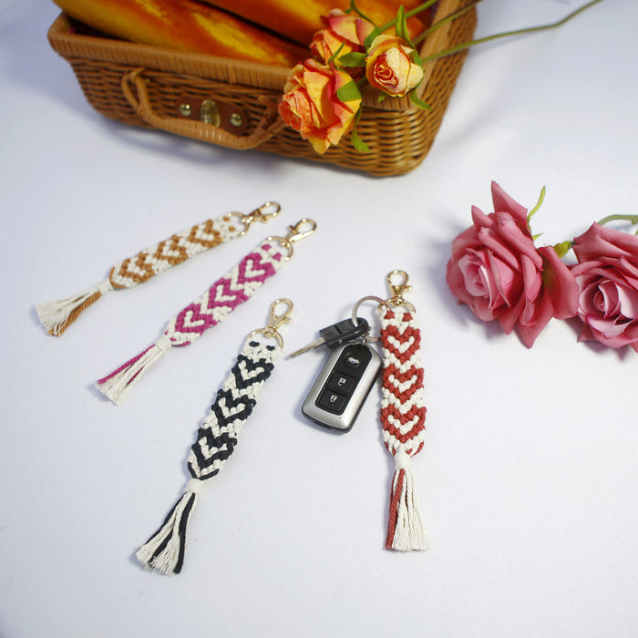 Wholesale Keychains Cotton Thread Alloy Heart Hand Braided Knots JDC-KC-JM057